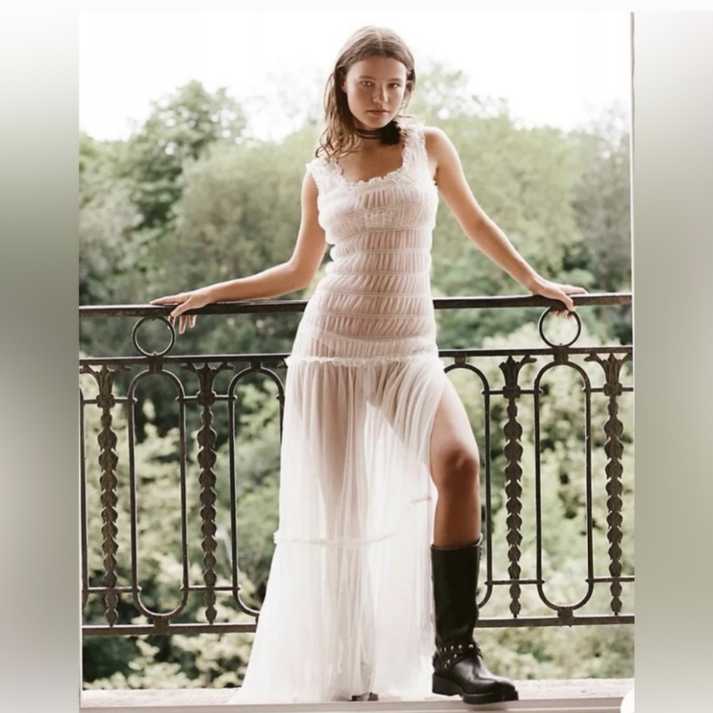 NWT Free People white (L) sheer maxi slip dress "let's talk slip maxi"